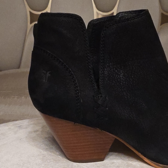 Frye Black Leather Ankle Booties with Wooden Heel - Picture 4 of 16